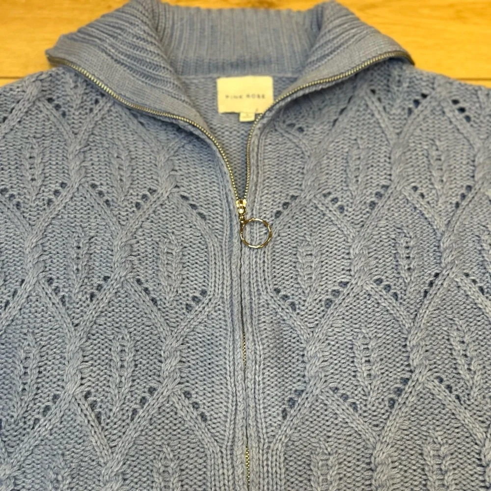 Pink Rose Blue knit‎ Zip-Up Cardigan Sweater, Women's Size small